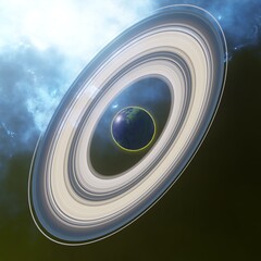 Wall Mural - Ringed alien planet in space, close-up