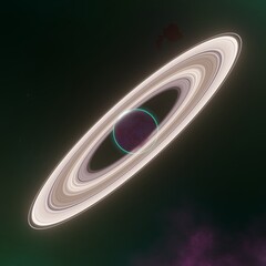 Wall Mural - Ringed alien planet in space, close-up