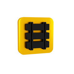 Wall Mural - Black Railway, railroad track icon isolated on transparent background. Yellow square button.