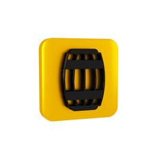 Poster - Black Wooden barrel icon isolated on transparent background. Alcohol barrel, drink container, wooden keg for beer, whiskey, wine. Yellow square button.