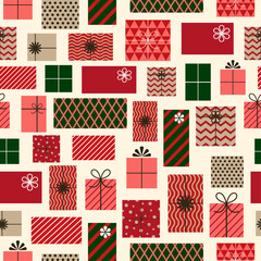 trendy seamless pattern of presents and gift boxes. flat style, simple shapes and vintage colours. c