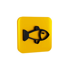 Sticker - Black Fish icon isolated on transparent background. Yellow square button.