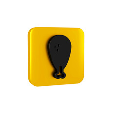 Canvas Print - Black Chicken leg icon isolated on transparent background. Chicken drumstick. Yellow square button.