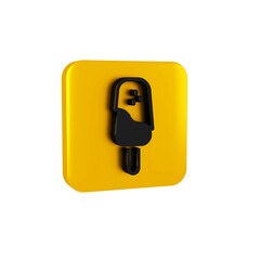 Canvas Print - Black Ice cream icon isolated on transparent background. Sweet symbol. Yellow square button.