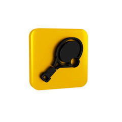 Poster - Black Tennis racket with ball icon isolated on transparent background. Sport equipment. Yellow square button.