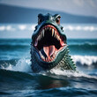 a giant dangerous roaring sea monster coming out of the water. generative ai
