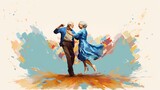 Old senior happy couple woman family man people mature dance love home fun. Grandmother happy old senior beautiful smile older grandfather together background party age young lifestyle grandparents.