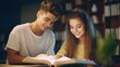 © NovaVision - Peer Learning: Bright Teenager Assists Classmate with Exam Prep in College. Generative ai
