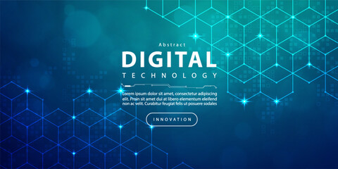Digital technology futuristic blue green background, cyber nano information, abstract communication, innovation future tech data, internet network speed connection, Ai big data line dot illustration