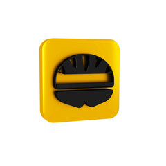 Sticker - Black Bicycle helmet icon isolated on transparent background. Extreme sport. Sport equipment. Yellow square button.