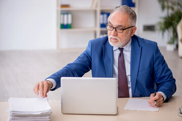 Wall Mural - Old male employee working in the office