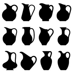 Wall Mural - water jug icon. set of different silhouettes of decanter. symbols of pitcher of water.