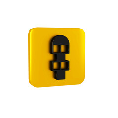 Poster - Black Hopscotch icon isolated on transparent background. Children asphalt coating drawing. Yellow square button.