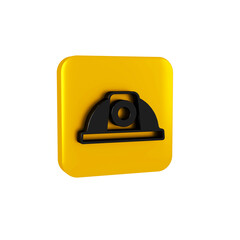 Poster - Black Worker safety helmet icon isolated on transparent background. Yellow square button.