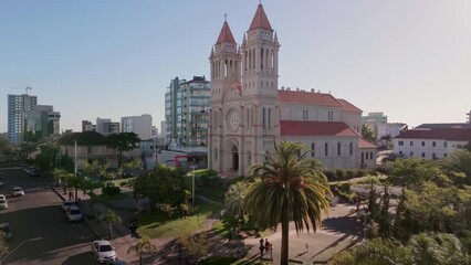 Canvas Print - Aerial view of Sacred Heart of Jesus Parish Church at Matriz Square - Farroupilha, Rio Grande do Sul, Brazil