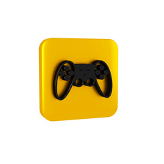 Sticker - Black Gamepad icon isolated on transparent background. Game controller. Yellow square button.