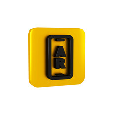 Poster - Black Augmented reality AR icon isolated on transparent background. Virtual futuristic wearable devices. Yellow square button.