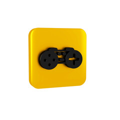 Sticker - Black Gamepad icon isolated on transparent background. Game controller. Yellow square button.