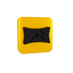 Sticker - Black Wide angle picture icon isolated on transparent background. Panorama view. Yellow square button.