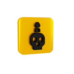 Poster - Black Burning candle on a skull icon isolated on transparent background. Day of dead. Yellow square button.