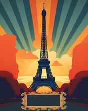 AI-generated Illustration Of A Vintage Visit Paris Travel Poster With The Eiffel Tower.