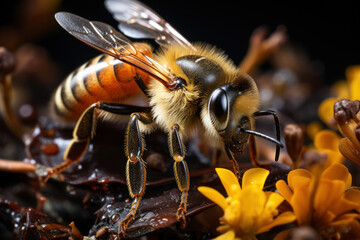 Wall Mural - A close-up of a pollinator on a flowering plant, highlighting the role of biodiversity in ensuring food security. Generative Ai.