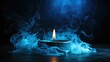 A serene image of a delicate blue candle, its extinguished tendrils of smoke wafting gracefully in the air. The thin wisps disperse, creating a fresh and peaceful atmosphere with a soothing aroma