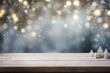 Wooden table with christmas decoration over bokeh background.