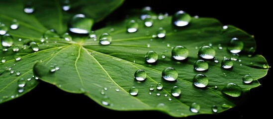 Poster - Water droplets resting on the leaf of a lotus flower