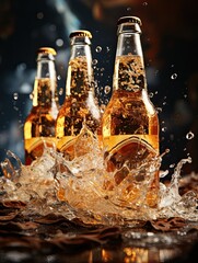 Wall Mural - Beer bottle with splashes