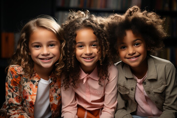 Collage of happy multi ethnic kids of reading books on colorful backgrounds. Literacy, inclusivity