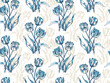 Blue tulips spring flowers, seamless vector background,Seamless vector background with tulips. Hand drawn illustration.