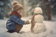 Child Builds A Snowman