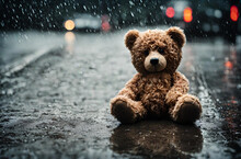Teddy Bear In The Rain. Generative Ai