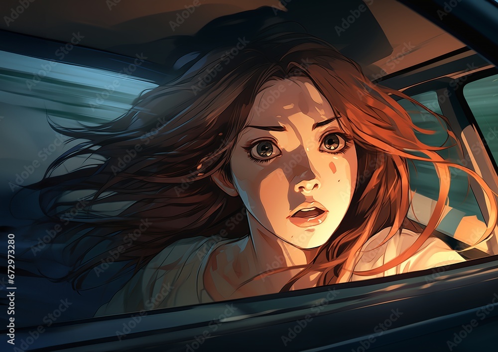 Girl Looking Out Car Window Open People Running Fear Pond Shocked girl-looking-out-car-window-open-people-running-fear-pond-shocked