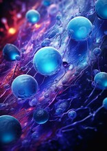 Closeup Blue Balls Purple Background Amazing Cells Fluid Opalescence Liquid Abstract Black Leather Multiverse Cornea