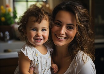 woman child smiling together attractive hair centered face perfect proportions liberty curls interconnected human oval daughter mine two women