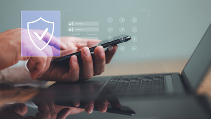 Wall Mural - cybersecurity and privacy concepts to protect data. lock icon and internet network security technolo