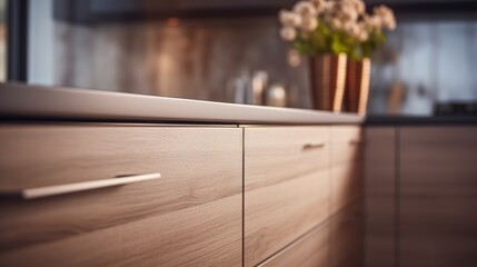 Wall Mural - A close up of a kitchen cabinet with some flowers, AI