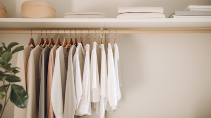 Poster - Clothes hanging on a clothes rack in an empty room, AI