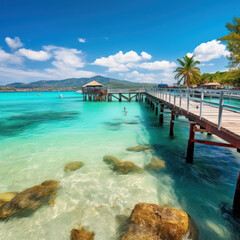 Sticker - A_vibrant_Caribbean_beach_observing_the_mainland