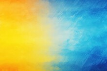 2 Colors Abstract Watercolor Background For Design. Color Gradient, Yellow And Blue Iridescent, Bright, Fun. Rough, Grain, Noise, Grungy