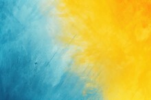 2 Colors Abstract Watercolor Background For Design. Color Gradient, Yellow And Blue Iridescent, Bright, Fun. Rough, Grain, Noise, Grungy
