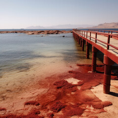 Sticker -  A vibrant Red Sea shore gazing at the arid landscape
