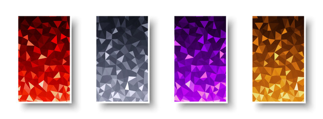 Wall Mural - Set of paper mockup cards with colorful polygonal backgrounds. Made of shiny triangles for invitation, web pages, apps, party flyer, simple web design.