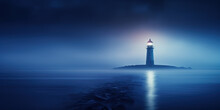 A Minimalist Lighthouse Landscape With A Mystical And Enchanting Mood. The Lighthouse Is Obscured By Dense And Colorful Fog, With A Sense Of Otherworldliness And Intrigue