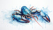 A watercolor painting of a blue lobster on a white background