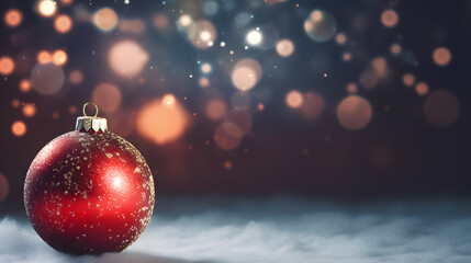 Wall Mural - close up of christmas ornament balls with bokeh light background copy space