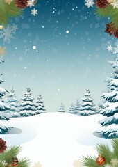 Wall Mural - AI generated illustration of a festive Christmas background with trees and ornaments