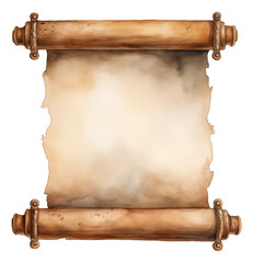 Watercolor blank old paper scroll isolated.